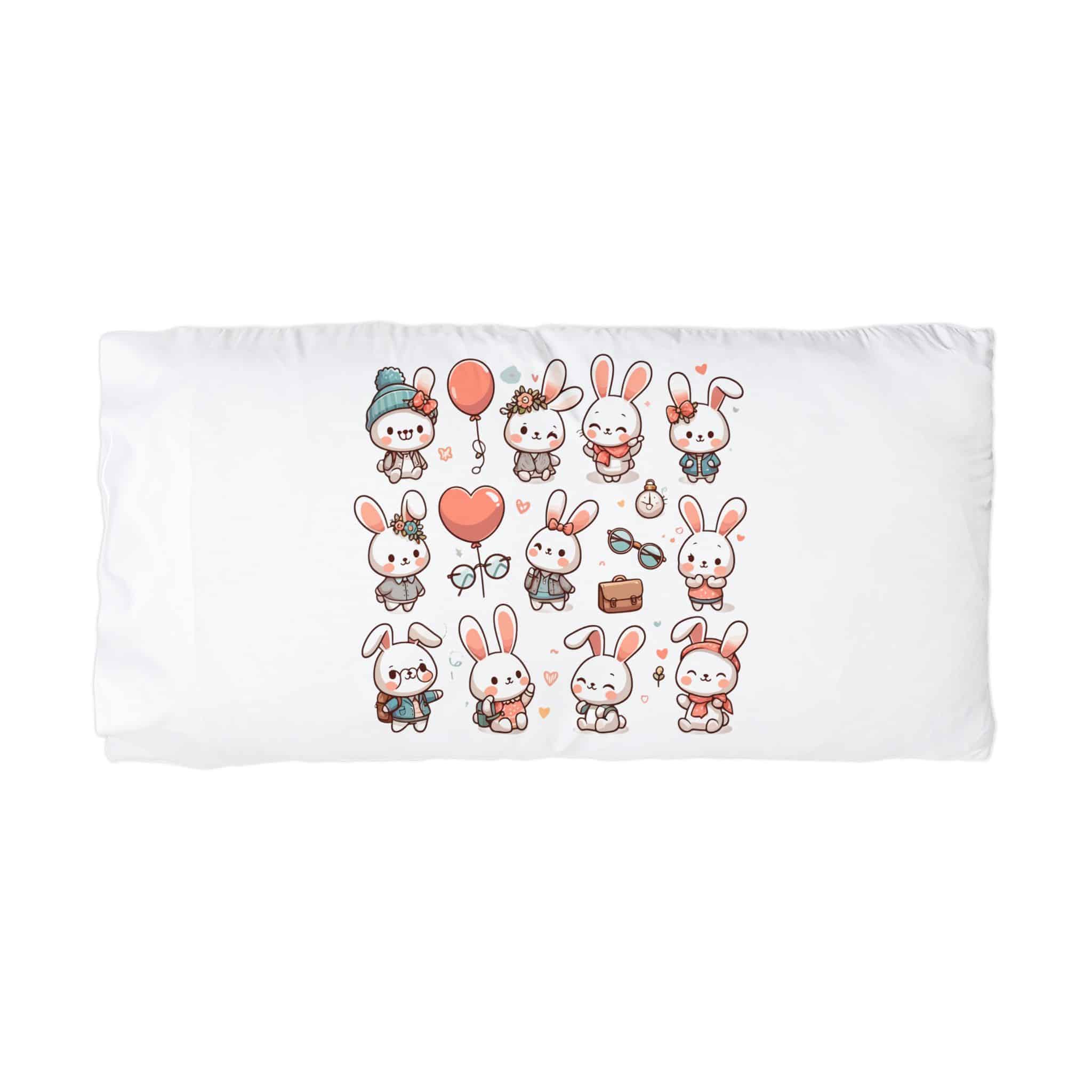 Vector Cartoon Rabbit Sits Field Flowers (2) Microfiber Pillowcase - Image 3