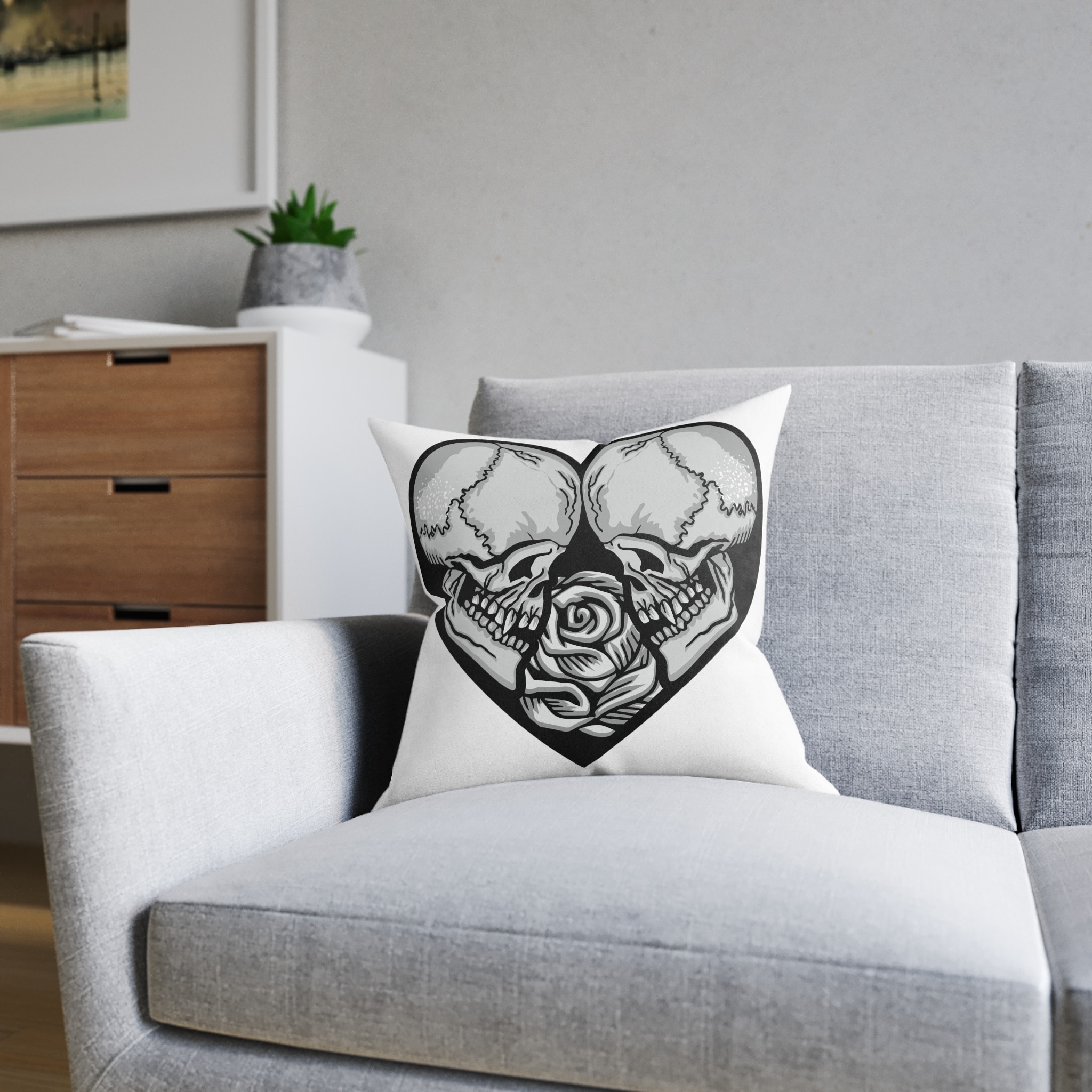 Gothic Sign With Skull Heart Grunge Vintage Design T Shirts Square Pillow Pink Back - Image 8