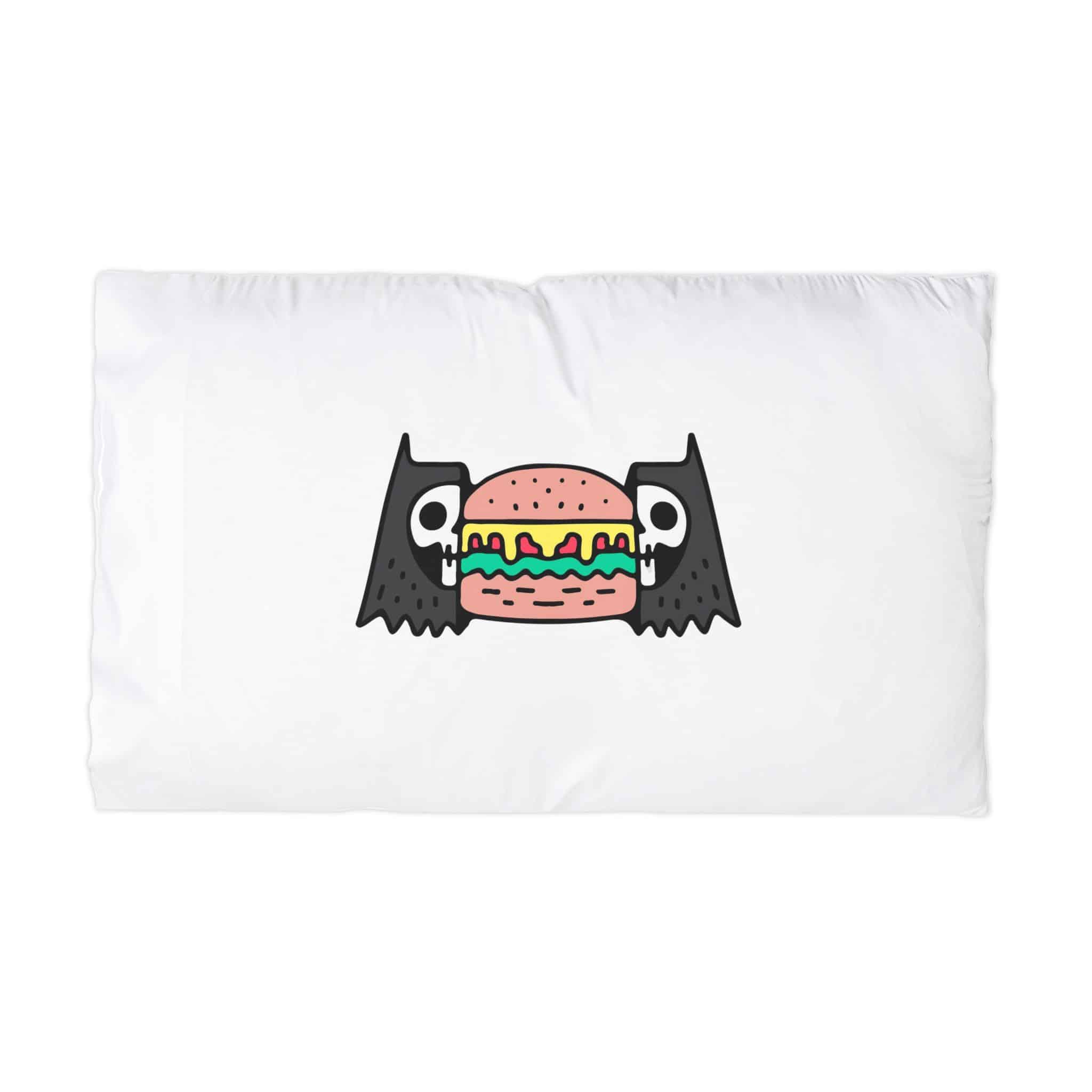 Cool Two Half Cat Skull Head With Cheeseburger Inside Illustration T Shirt Street Wear Microfiber Pillowcase