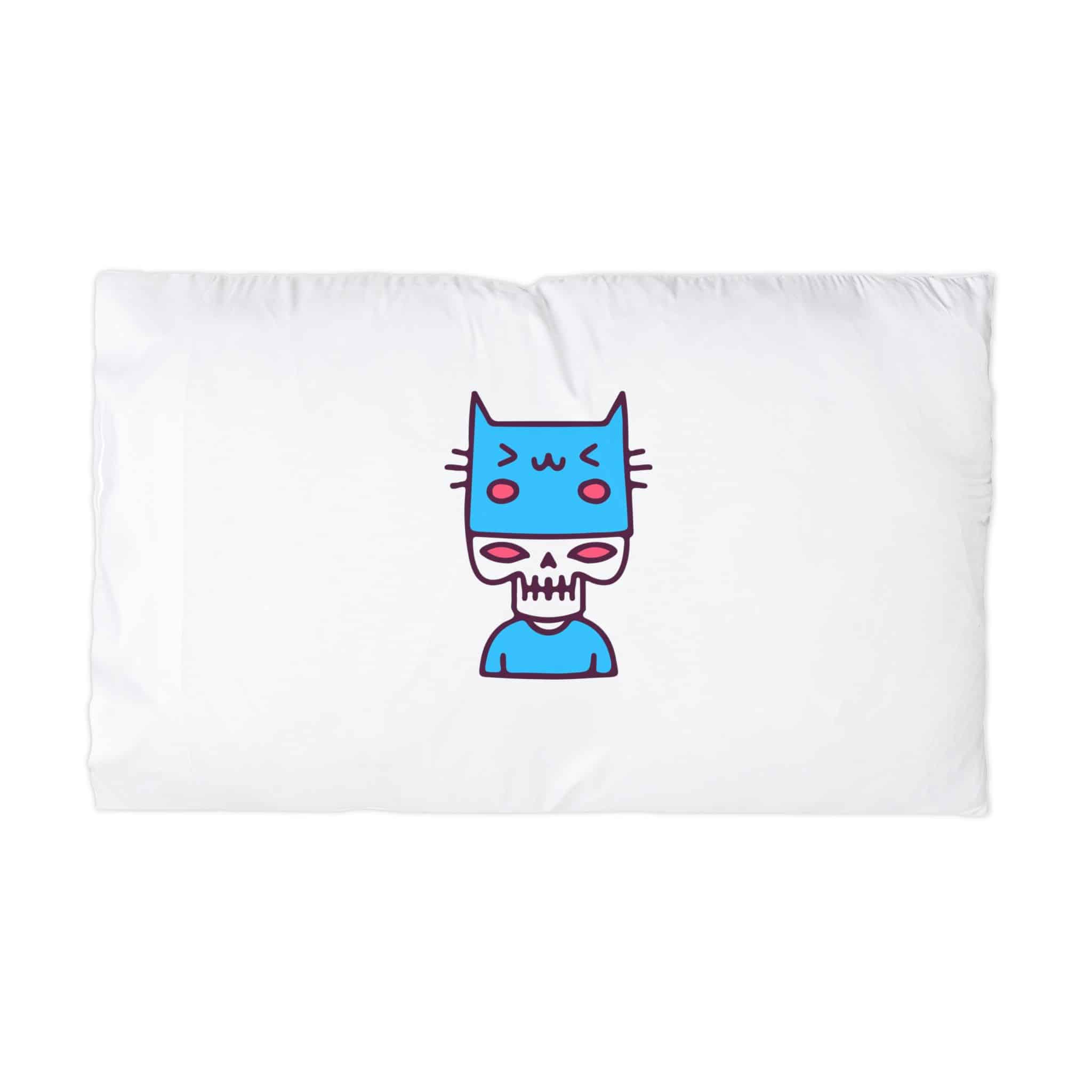 Cool Skull With Cat Hat Illustration T Shirt Sticker Apparel Merchandise Microfiber Pillowcase