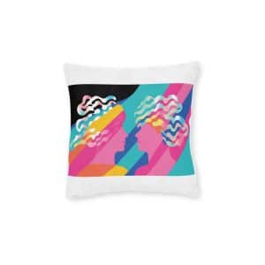 Colorful Abstract Gemini Twins Square Pillow Pink Back