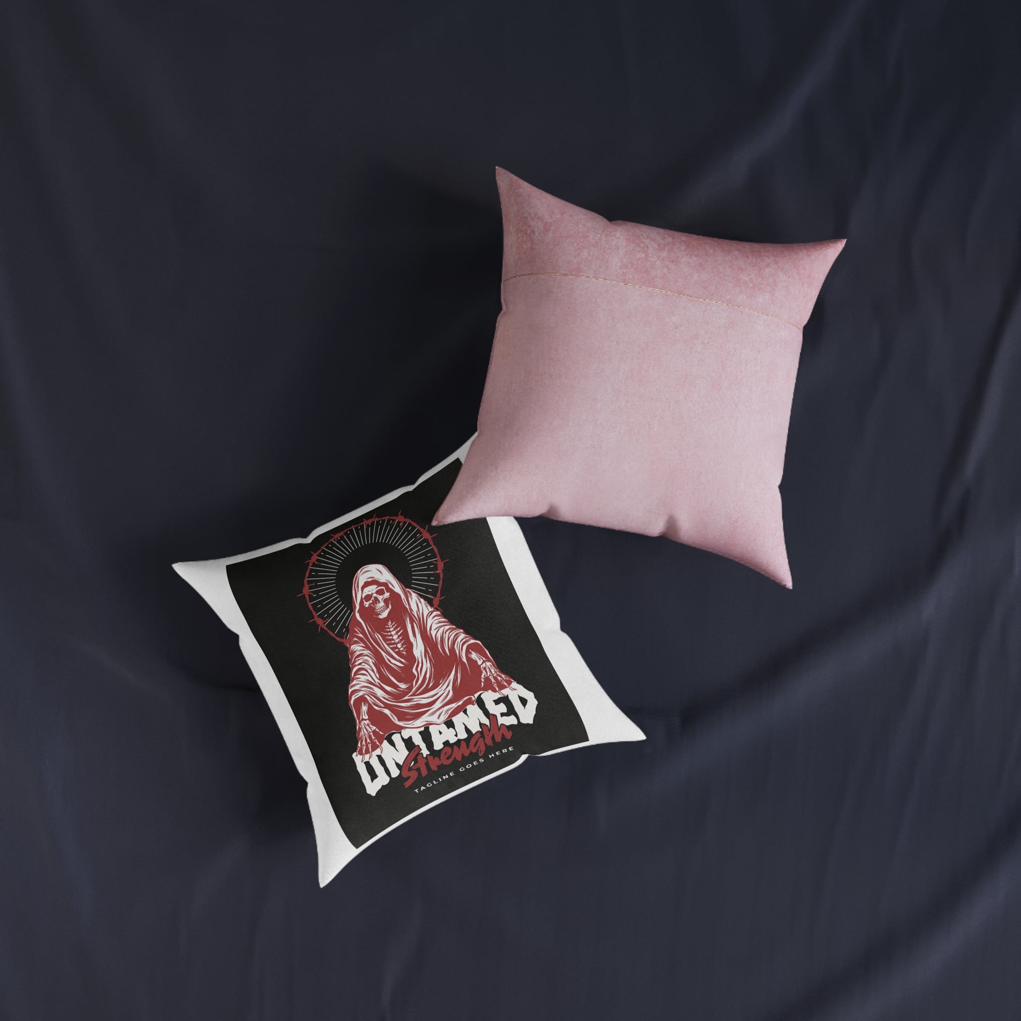 Untamed Strength the Angel of Death Is Sitting Poster Square Pillow Pink Back - Image 7