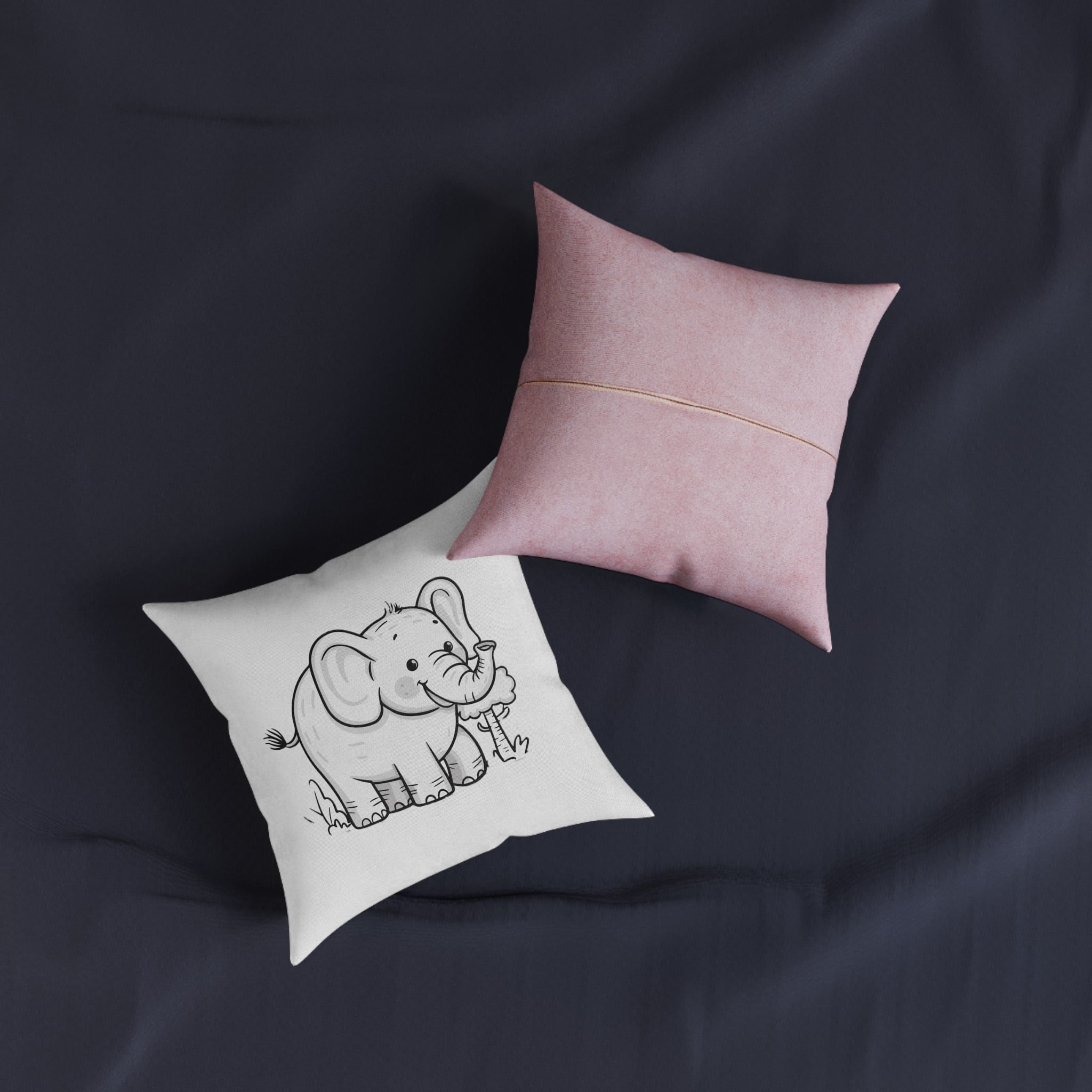 Elephant Copia Square Pillow Pink Back - Image 3
