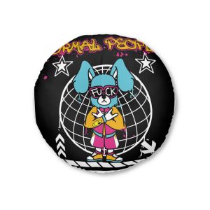 Graffiti Rabbit Street Wear Illustration With Slogan Normal People Tufted Floor Pillow Round