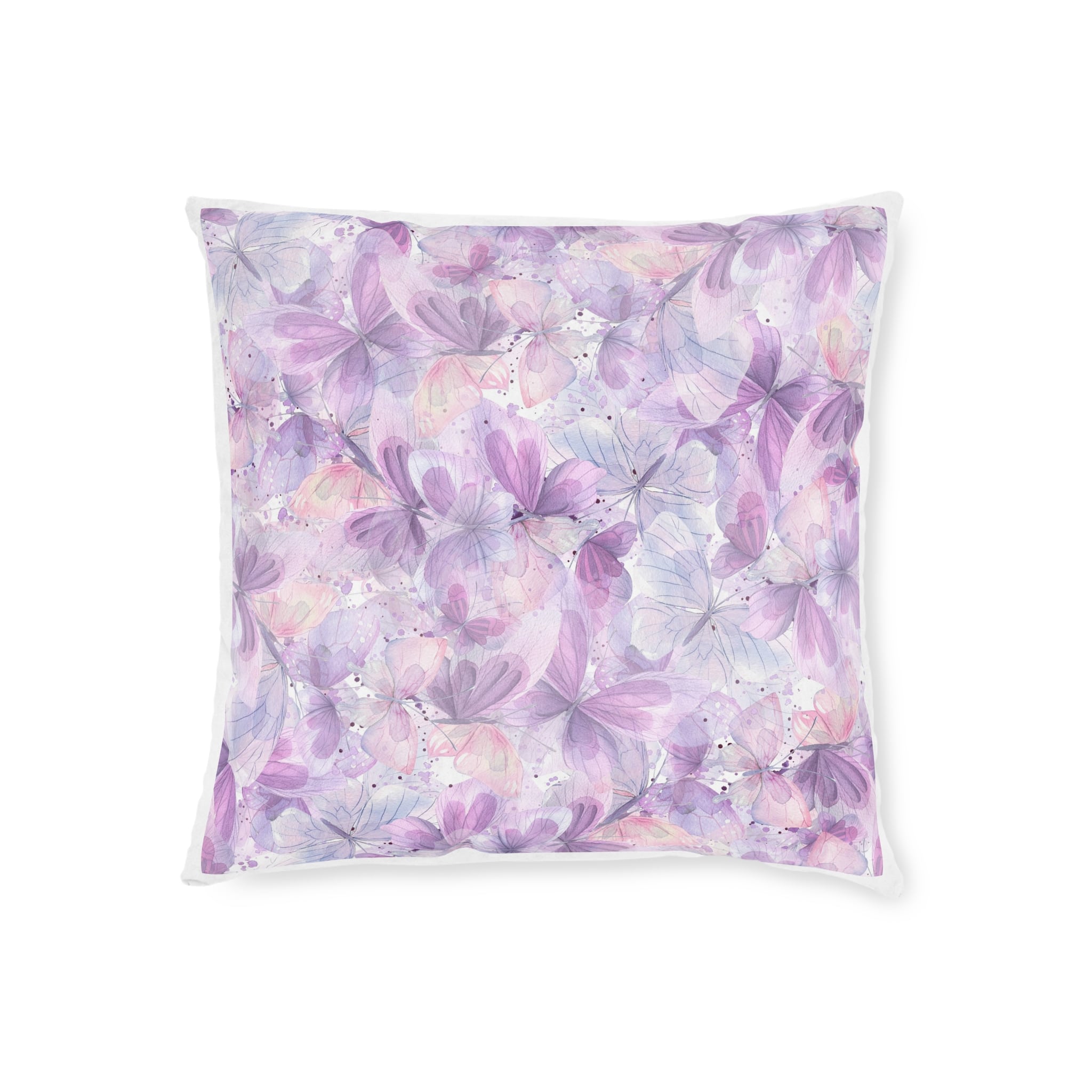 Lilac Pink Blue Butterflies Watercolor Illustration Seamless Pattern White Background From Cats Butterflies Collection Fabric Textile Wallpaper Packaging Wrapping Paper Decoration Square Pillow Pink... - Image 5