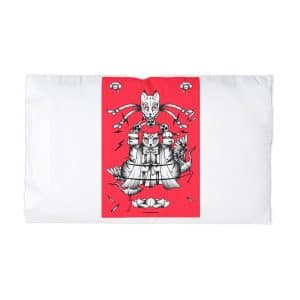 Bakeneko With Raijin Drums Japanese Monster Cat Element Redbackground Vector Microfiber Pillowcase