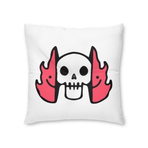 Cool Two Half Fire With Skull Face Inside Illustration Street Wear T Shirt Tufted Floor Pillow Square