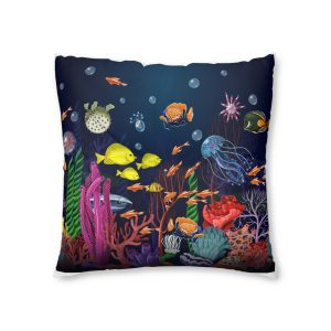 Seamless Border With Sea Herbs Inhabitans Such As Fish Other Tufted Floor Pillow Square