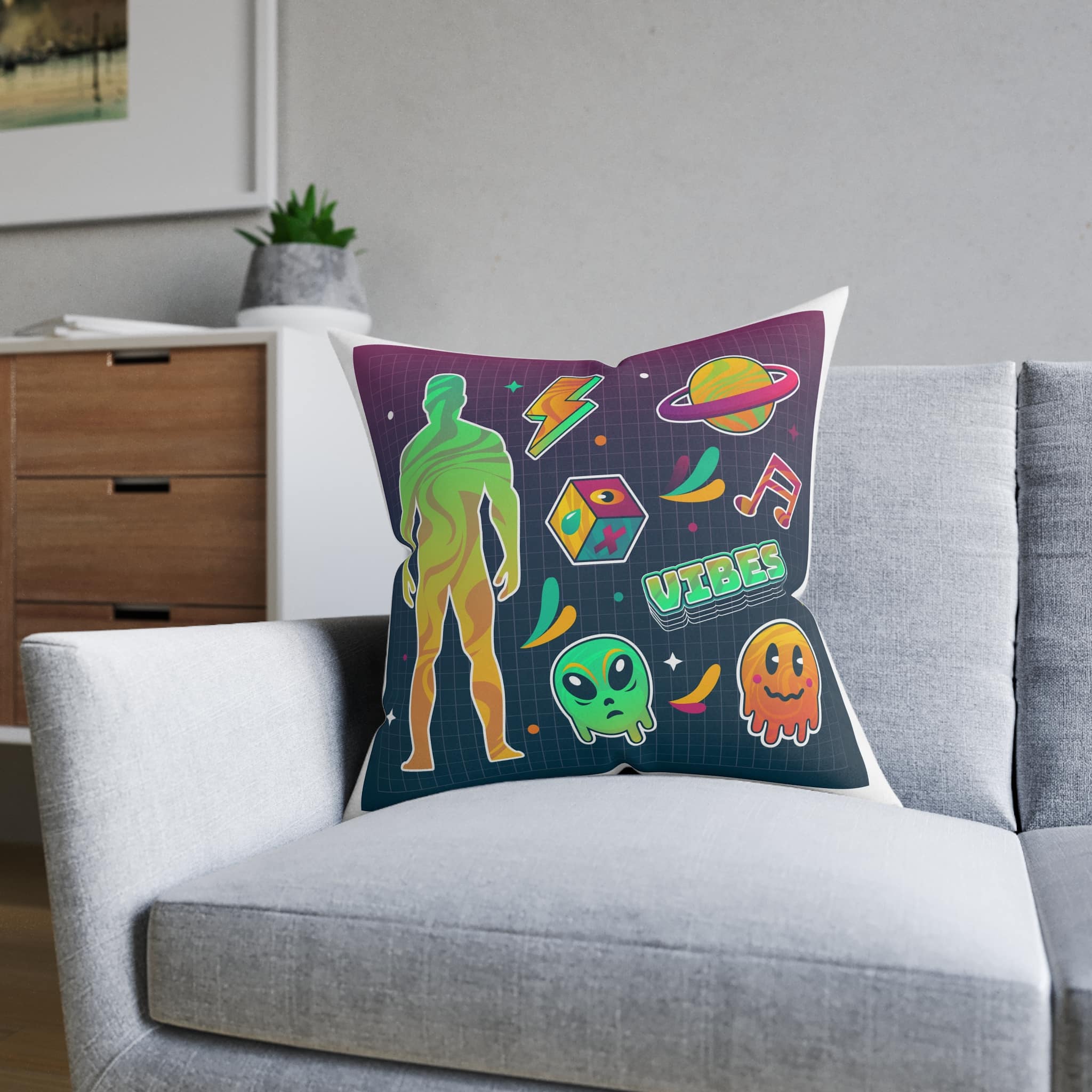 Gradient Rave Sticker Set Square Pillow Pink Back - Image 12