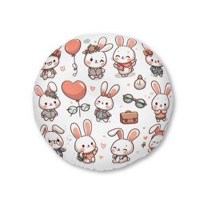 Vector Cartoon Rabbit Sits Field Flowers (2) Tufted Floor Pillow Round