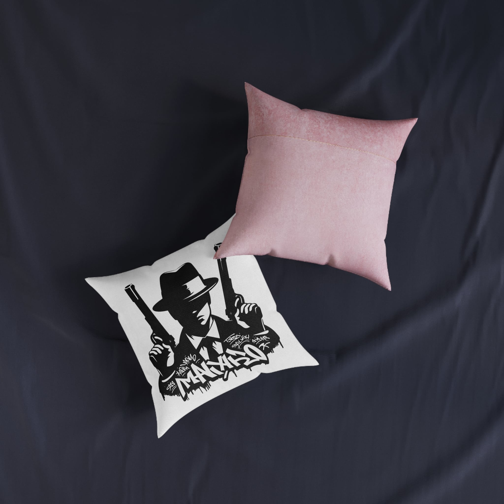 Mafia Gangster Silhouette People Graffiti Tag Hip Hop Street Art Typography Illustration Square Pillow Pink Back - Image 7