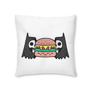 Cool Two Half Cat Skull Head With Cheeseburger Inside Illustration T Shirt Street Wear Tufted Floor Pillow Square