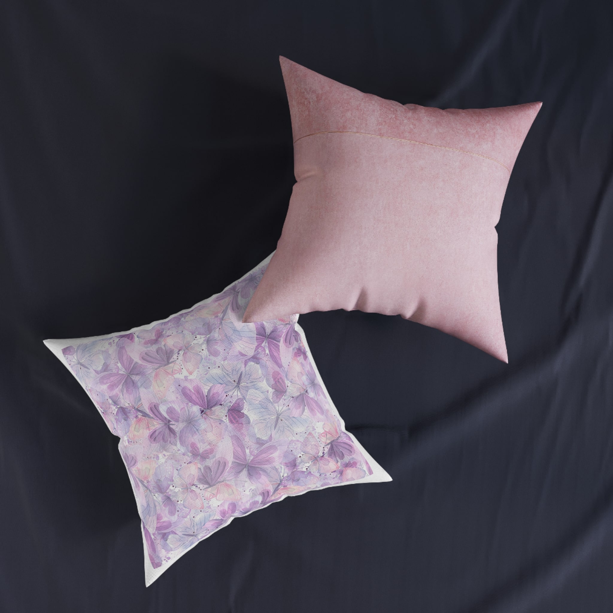 Lilac Pink Blue Butterflies Watercolor Illustration Seamless Pattern White Background From Cats Butterflies Collection Fabric Textile Wallpaper Packaging Wrapping Paper Decoration Square Pillow Pink... - Image 11