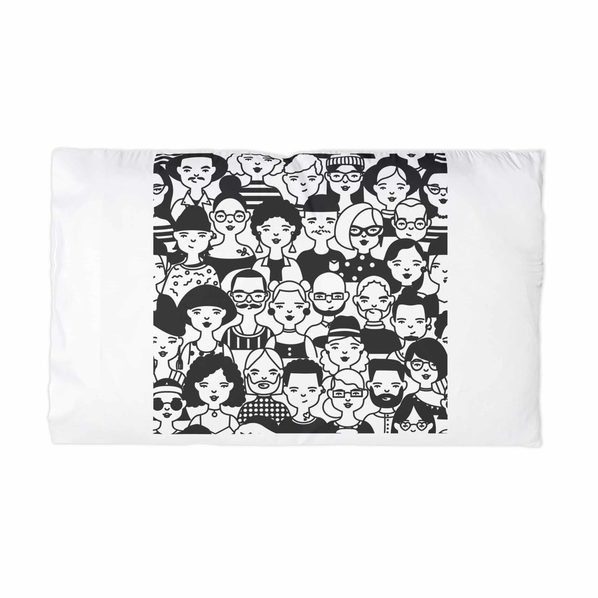 Monochrome Seamless Pattern With Faces Heads People Microfiber Pillowcase
