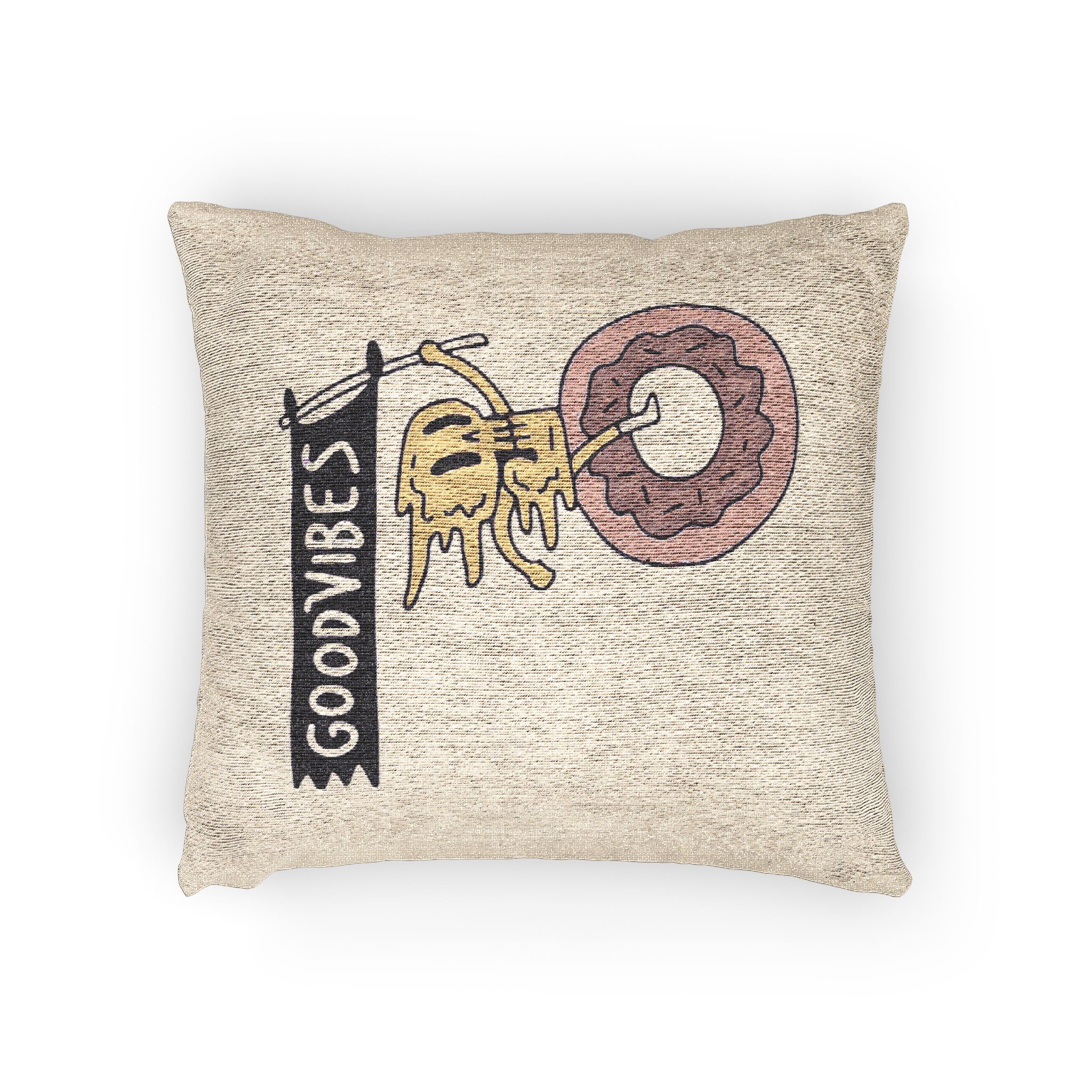 Cool Melted Skull Character Holding Flag Riding Donut Cartoon Illustration T Shirt Woven Pillow - Image 2