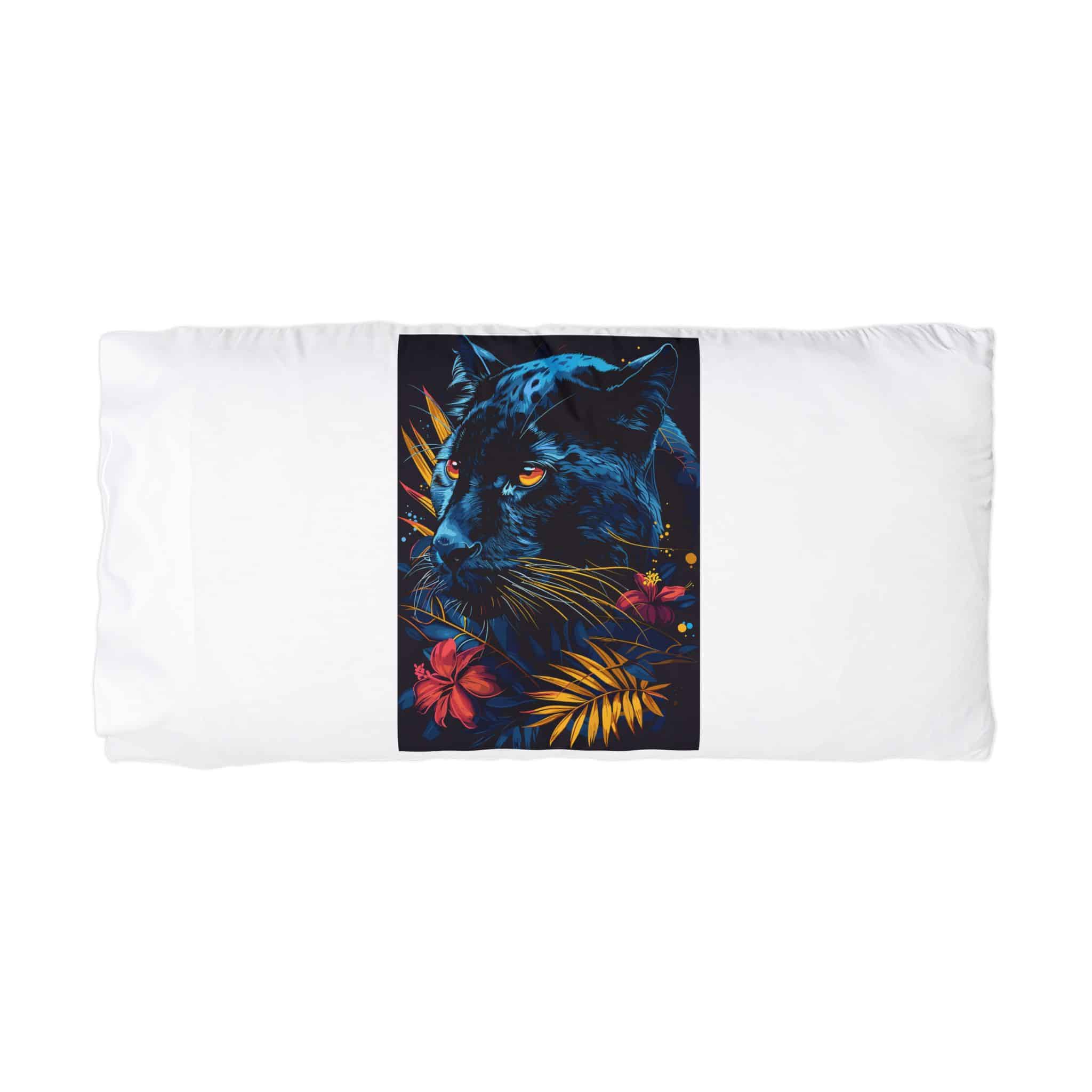 Black Panther Head With Tropical Flowers Leaves Vector Illustration Microfiber Pillowcase - Image 3