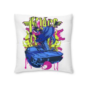Vintage Car Attacked By Mad Dragon Tufted Floor Pillow Square