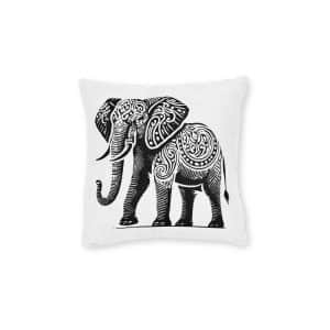 Black Color Elephant Silhouette Vector Illustration Solid White Background(1) Square Pillow Pink Back