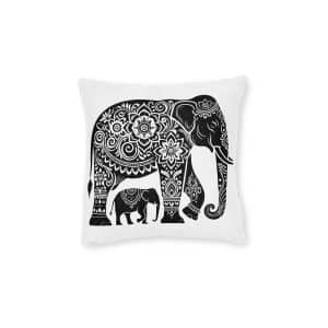 Black Color Elephant Silhouette Vector Illustration Solid White Background(3) Square Pillow Pink Back