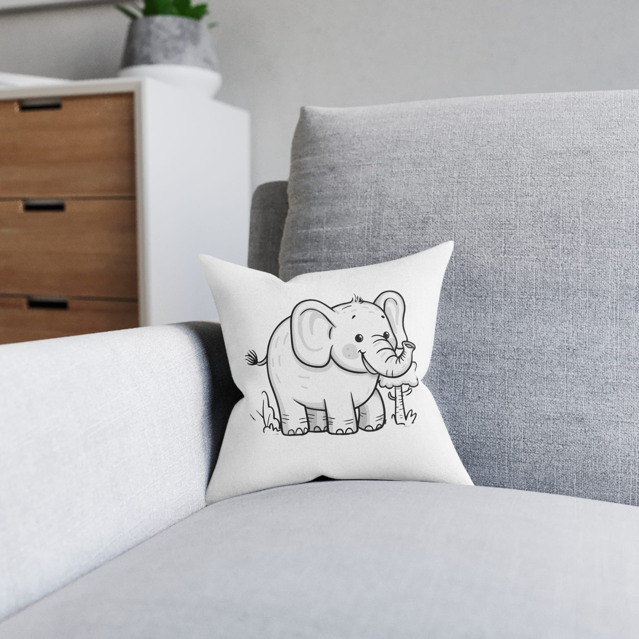 Elephant Copia Square Pillow Pink Back - Image 4