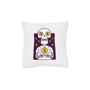 Cool Skull Character With Dollar Coin Illustration T Shirt Sticker Apparel Merchandise Square Pillow Pink Back