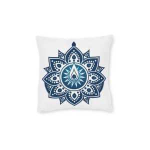 Blue Gradient Diwali Line Art Flower Pattern Square Pillow Pink Back