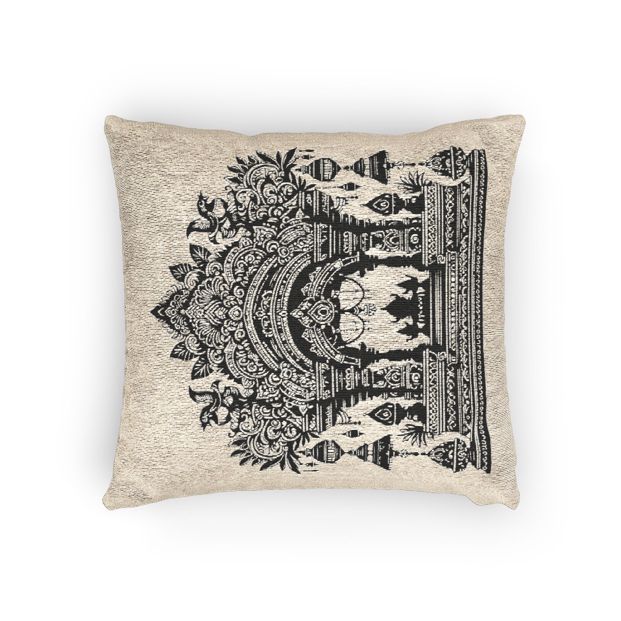 Intricate Puja Mandap Silhouettes Capturing Essence Festive Decor Black Colour Vactor (1) Woven Pillow - Image 4