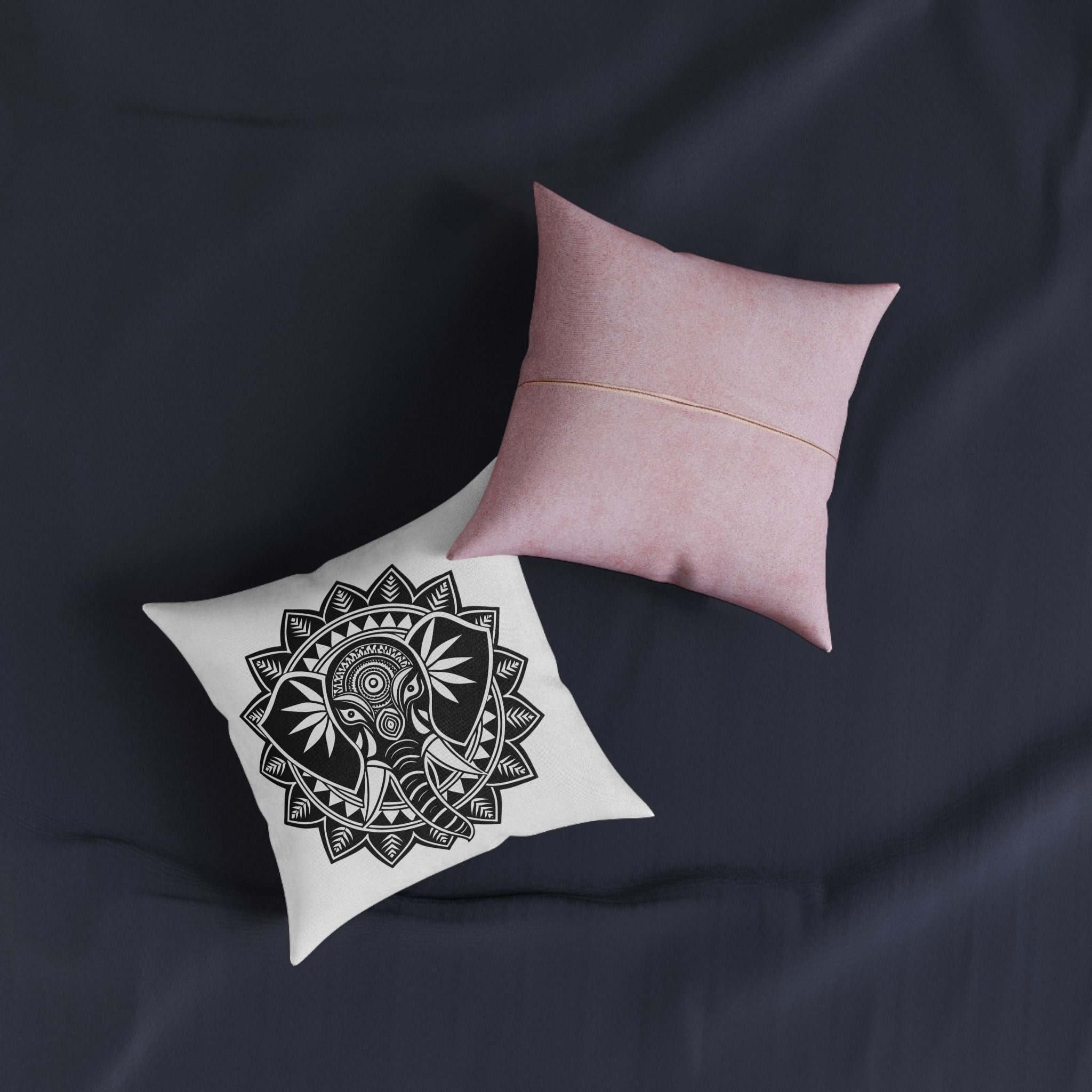 Elephant Mandala Square Pillow Pink Back - Image 3