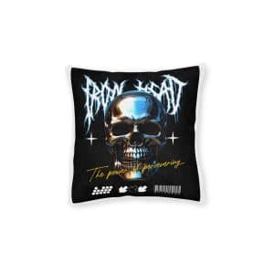 Chrome Skull Typography Power Persevering Square Pillow Pink Back