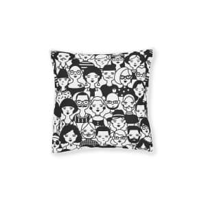 Monochrome Seamless Pattern With Faces Heads People Square Pillow Pink Back
