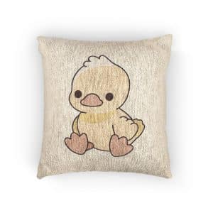 Adorable Yellow Duckling Illustration Cute Cartoon Baby Duck Sitting Woven Pillow