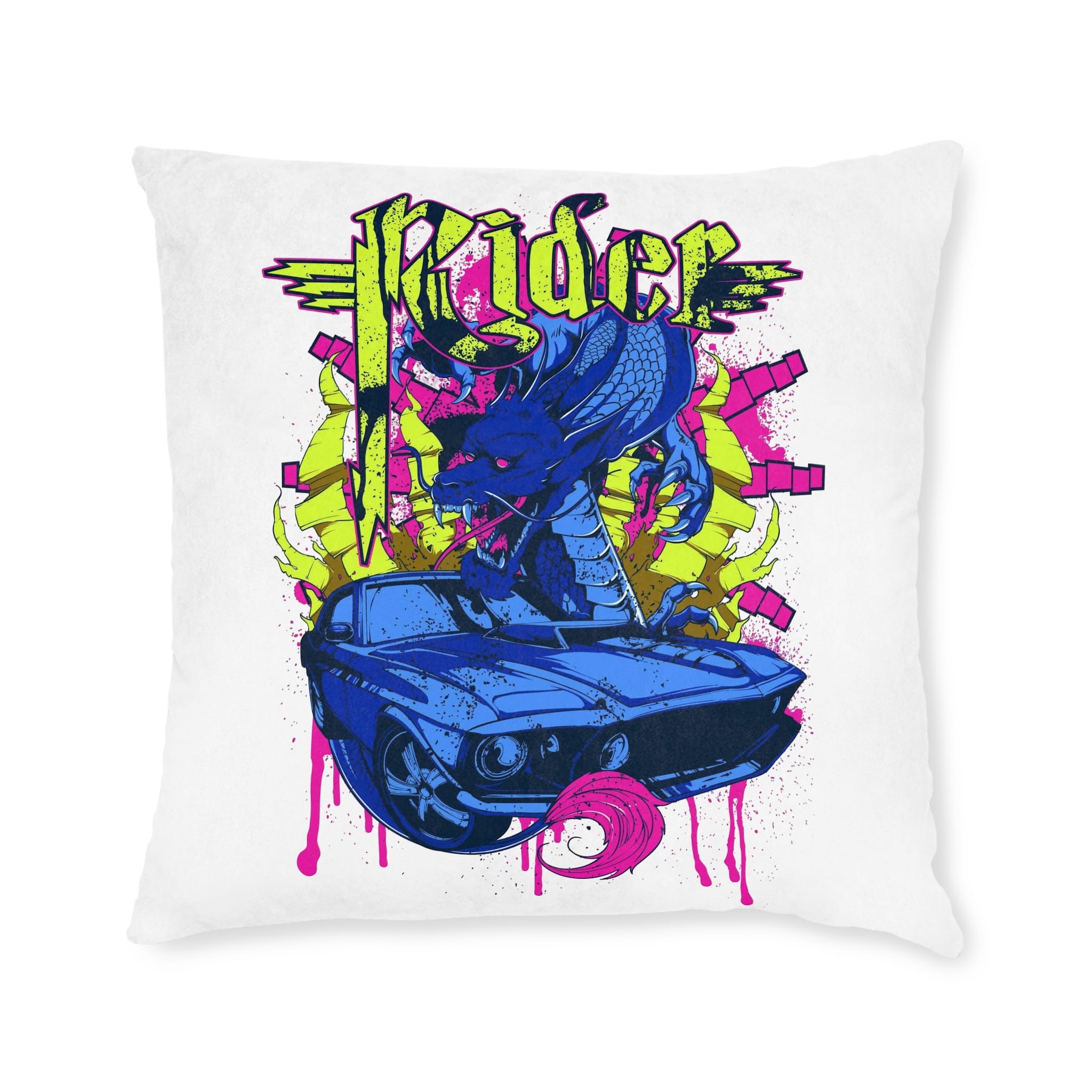 Vintage Car Attacked By Mad Dragon Square Pillow Pink Back - Image 9