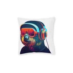Funny Sloth Music Smiling Sloth Square Pillow Pink Back