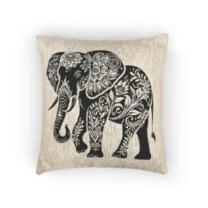 Black Color Elephant Silhouette Vector Illustration Solid White Background Woven Pillow
