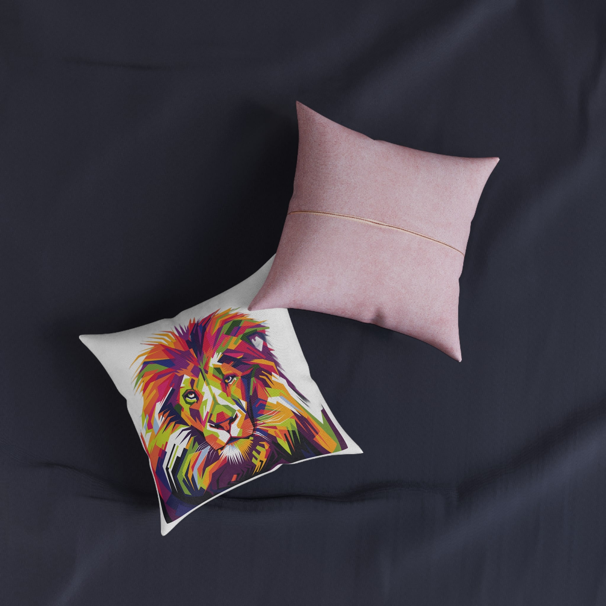Lionhead Square Pillow Pink Back - Image 3
