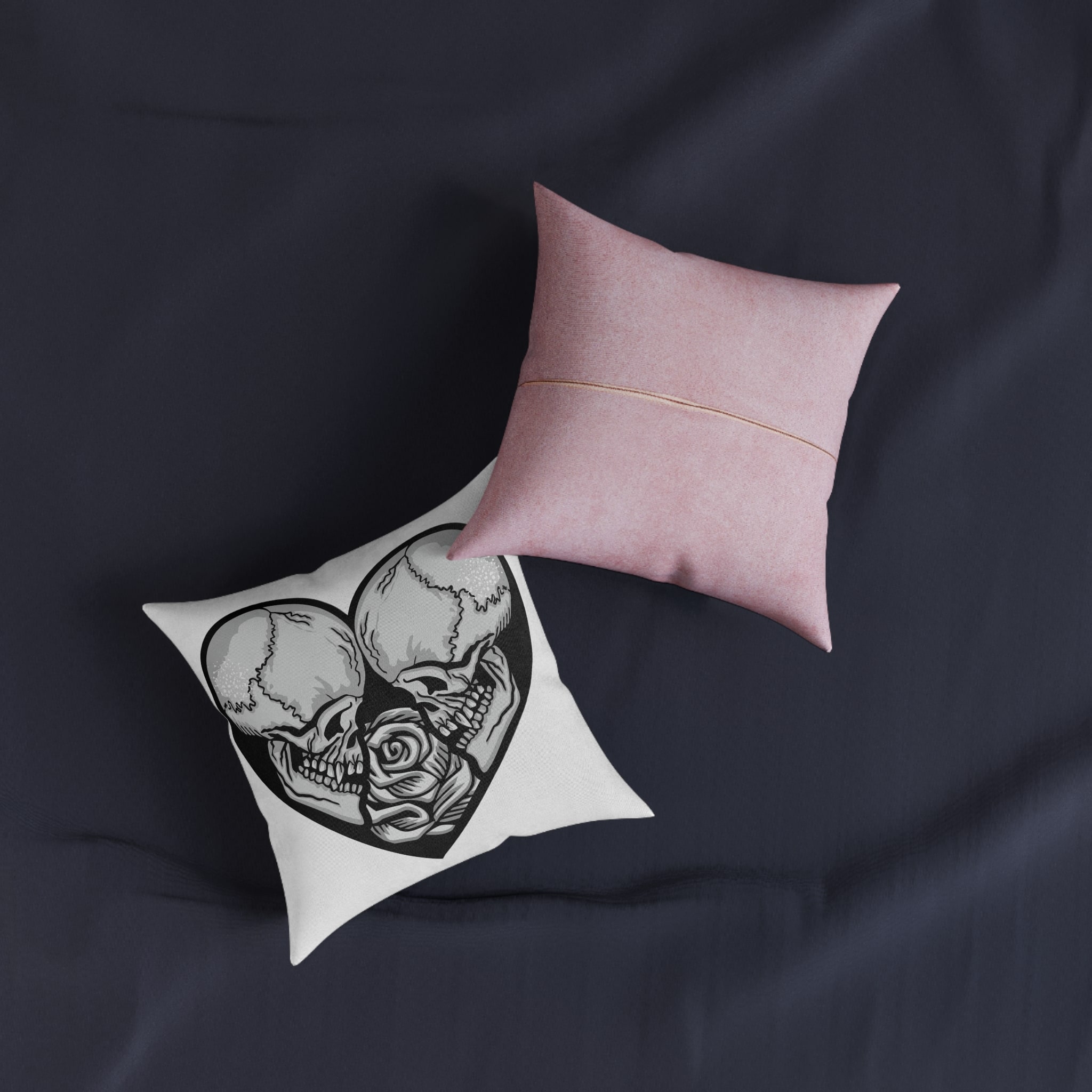 Gothic Sign With Skull Heart Grunge Vintage Design T Shirts Square Pillow Pink Back - Image 3
