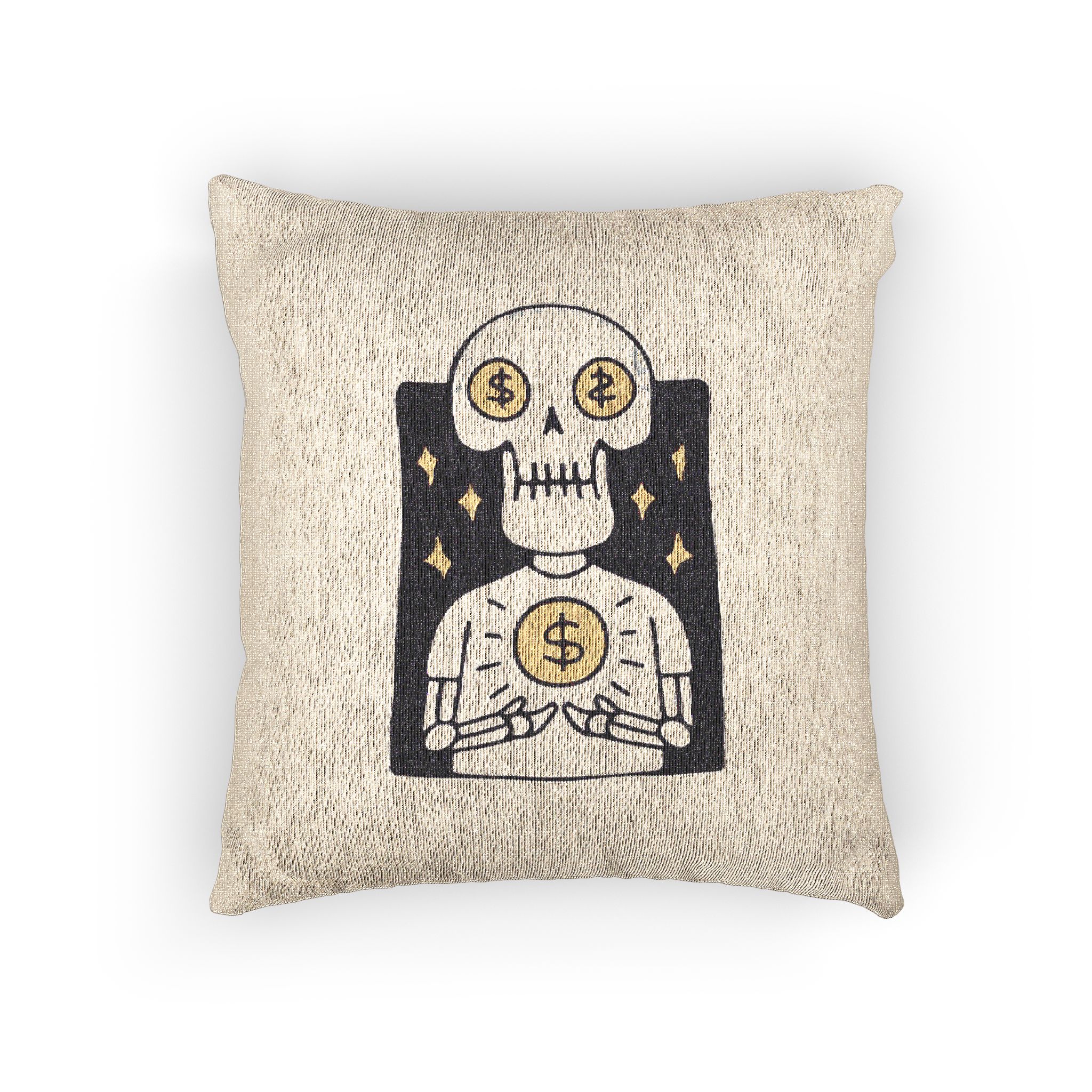 Cool Skull Character With Dollar Coin Illustration T Shirt Sticker Apparel Merchandise Woven Pillow - Image 3