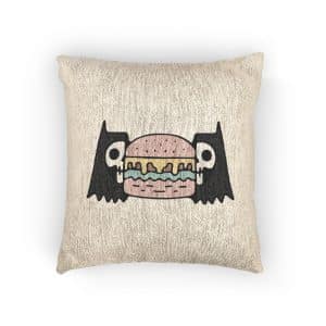 Cool Two Half Cat Skull Head With Cheeseburger Inside Illustration T Shirt Street Wear Woven Pillow