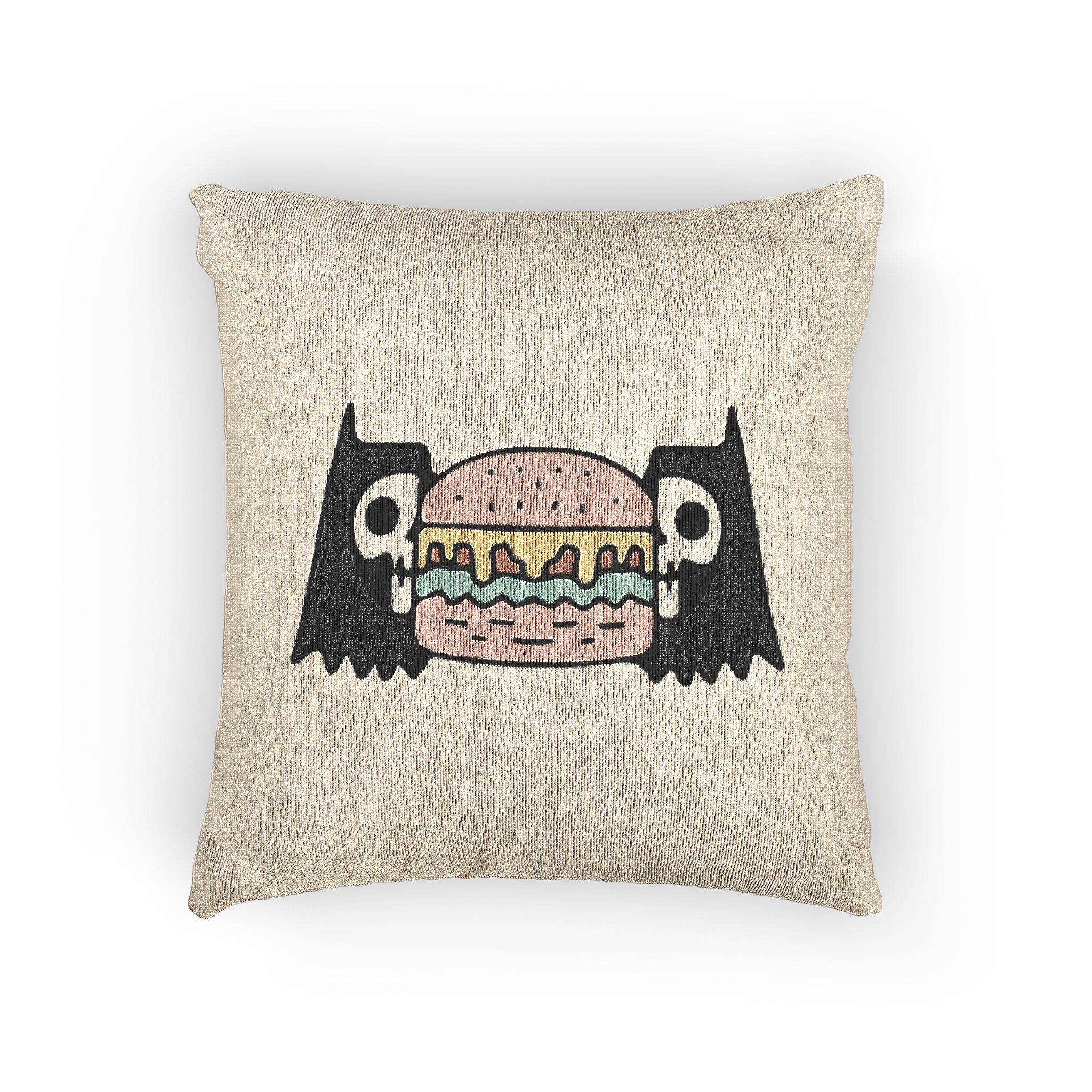 Cool Two Half Cat Skull Head With Cheeseburger Inside Illustration T Shirt Street Wear Woven Pillow