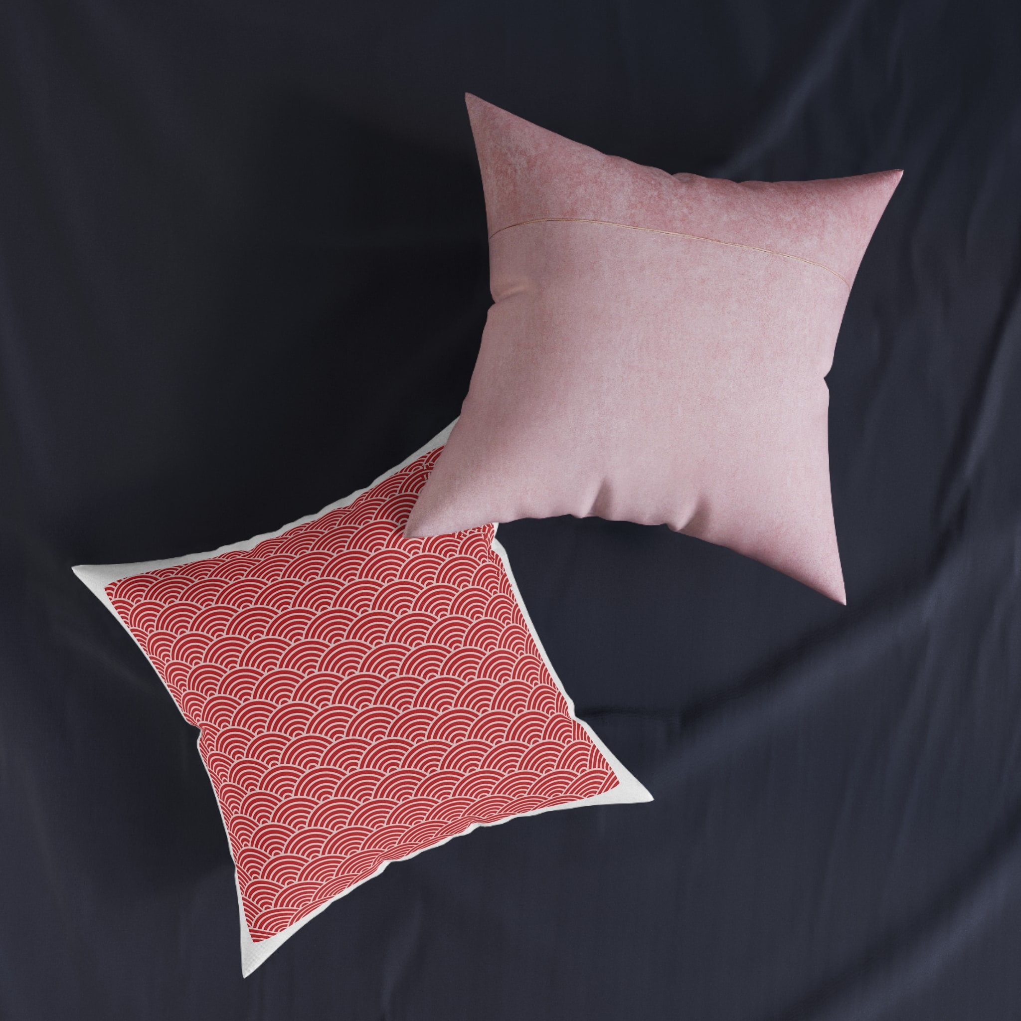 Japanese Wave Seamless Pattern Background Square Pillow Pink Back - Image 11