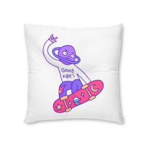 Cool Saturn Planet Character Freestyle With Skateboard Illustration T Shirt Sticker Tufted Floor Pillow Square