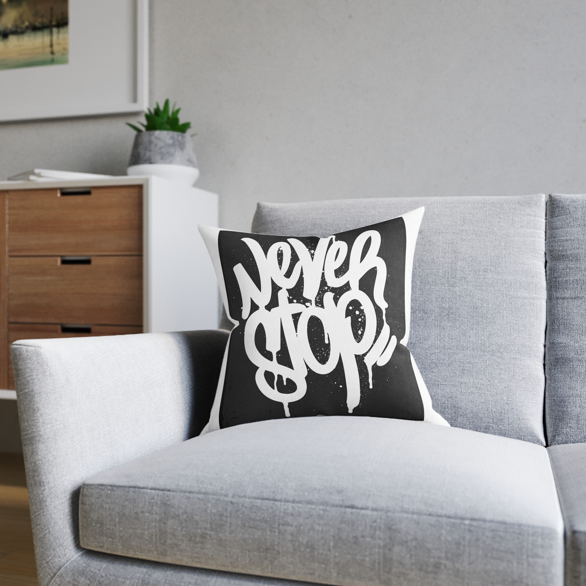 Never Stop Copia Square Pillow Pink Back - Image 8