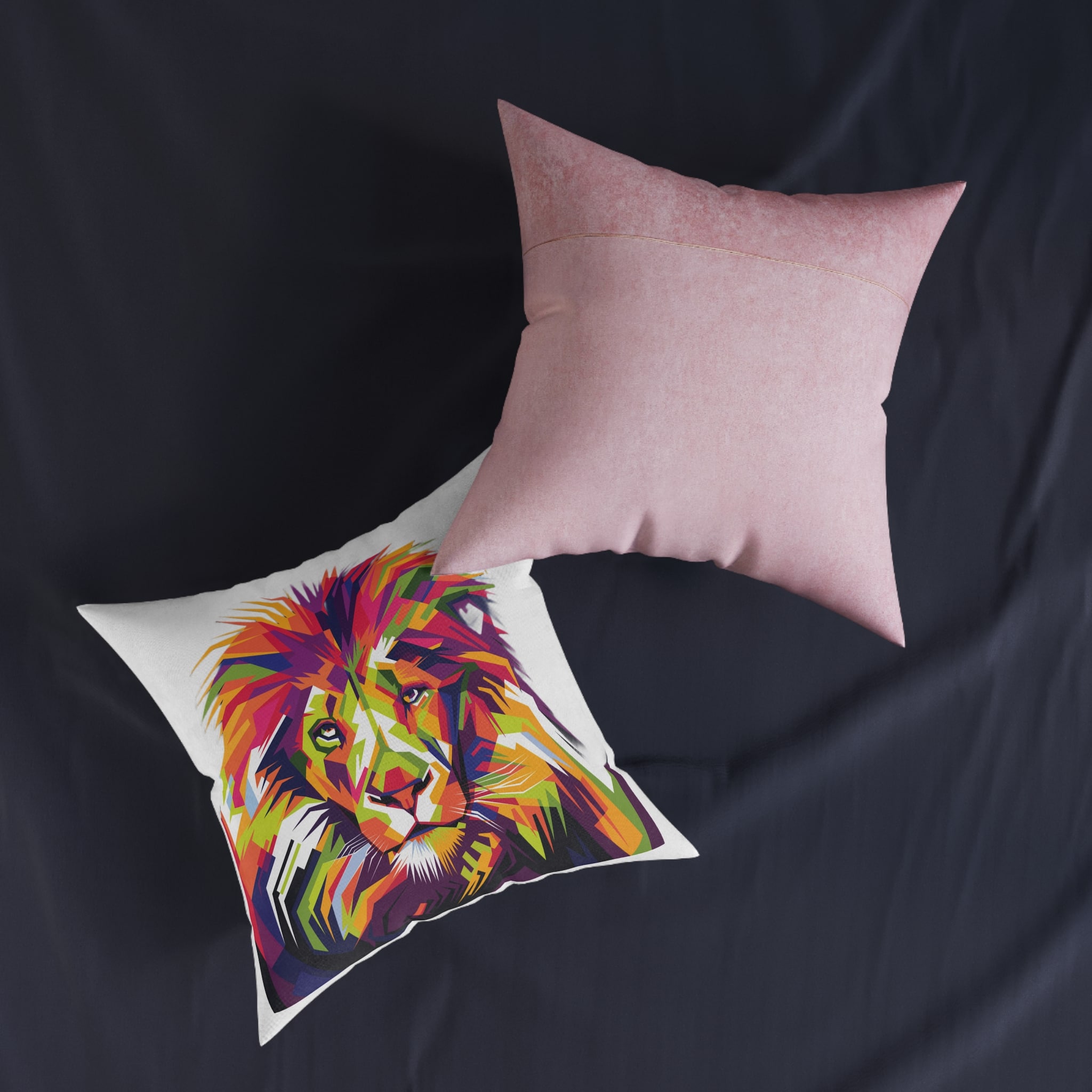 Lionhead Square Pillow Pink Back - Image 11