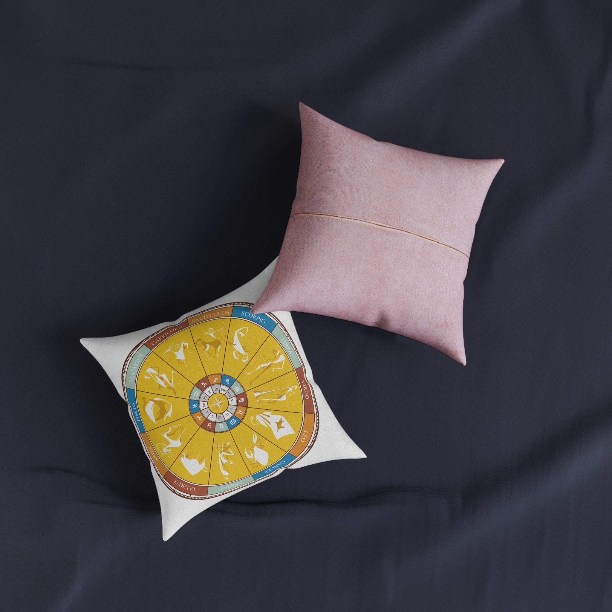 Zodiac Signs Square Pillow Pink Back - Image 3