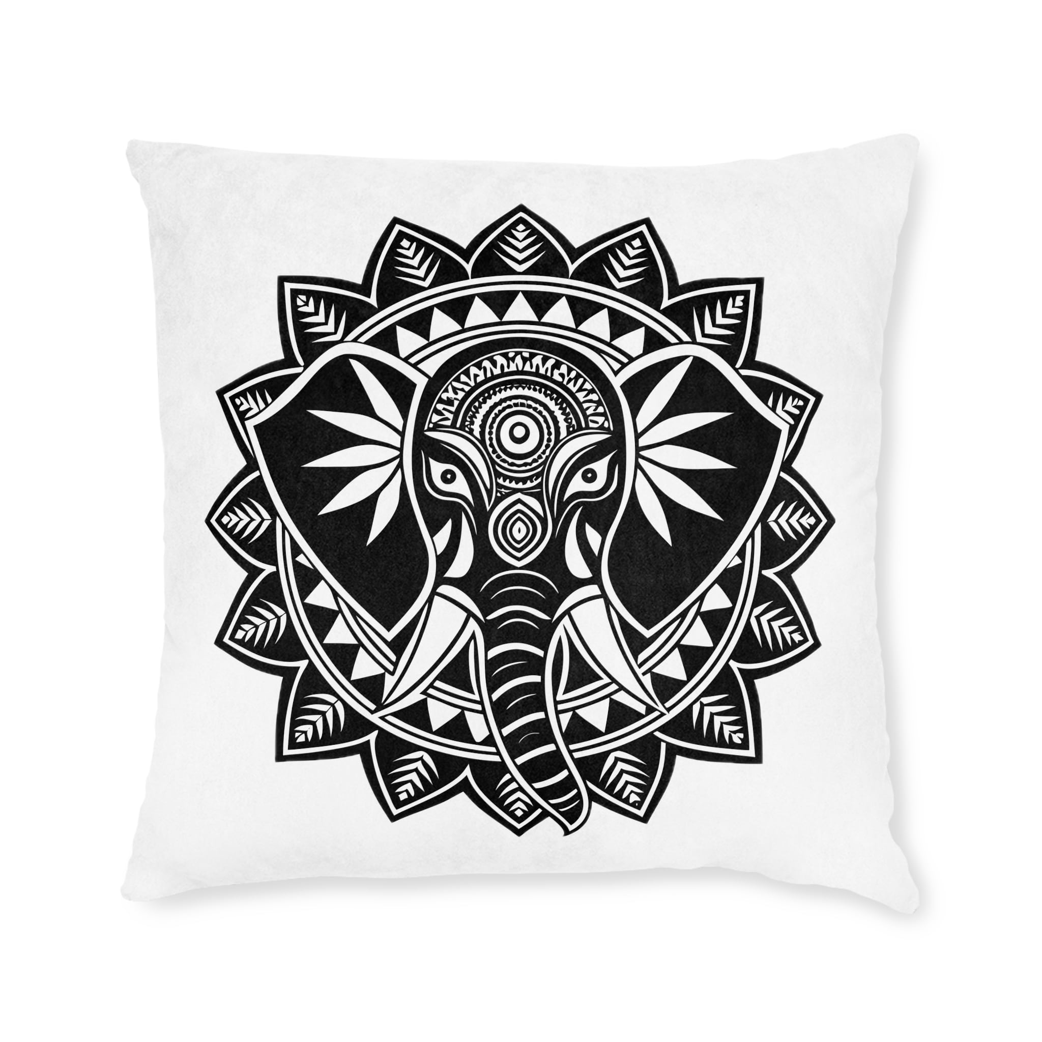 Elephant Mandala Square Pillow Pink Back - Image 9