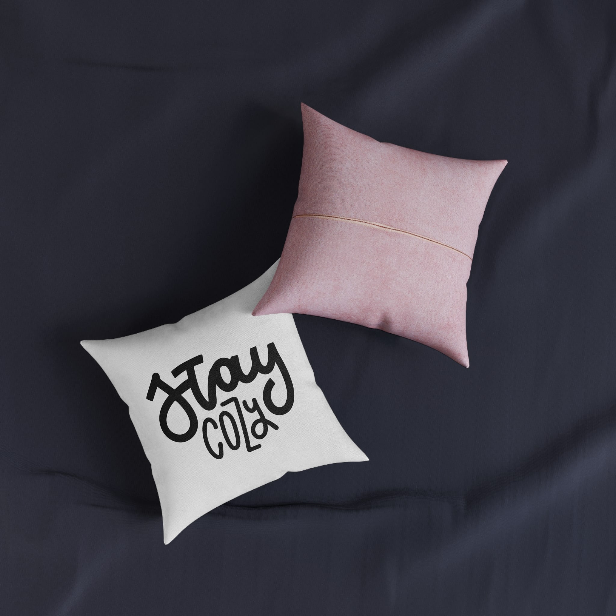 Stay Cozy Hand Written Lettering Quote Hygge Phrase Winter Autumn Time Modern Calligraphy Po Square Pillow Pink Back - Image 3