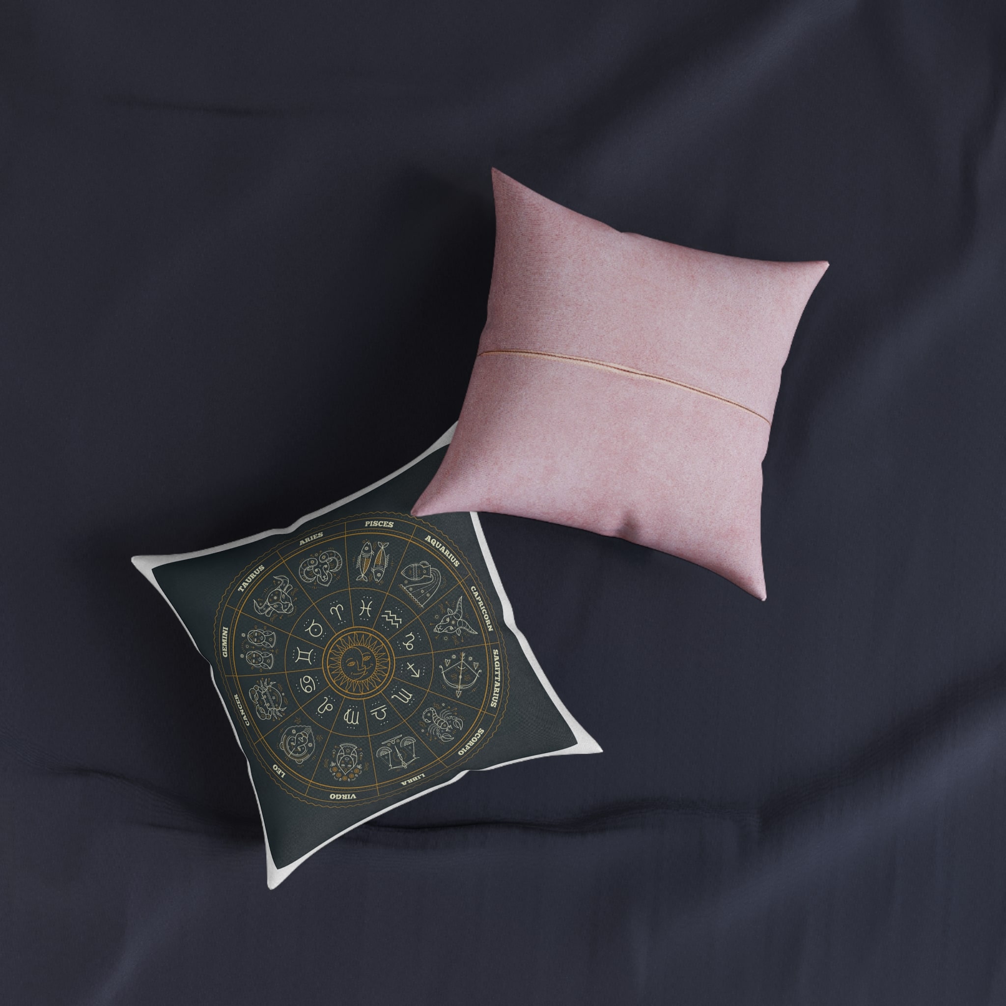 Zodiac Signs Square Pillow Pink Back - Image 3