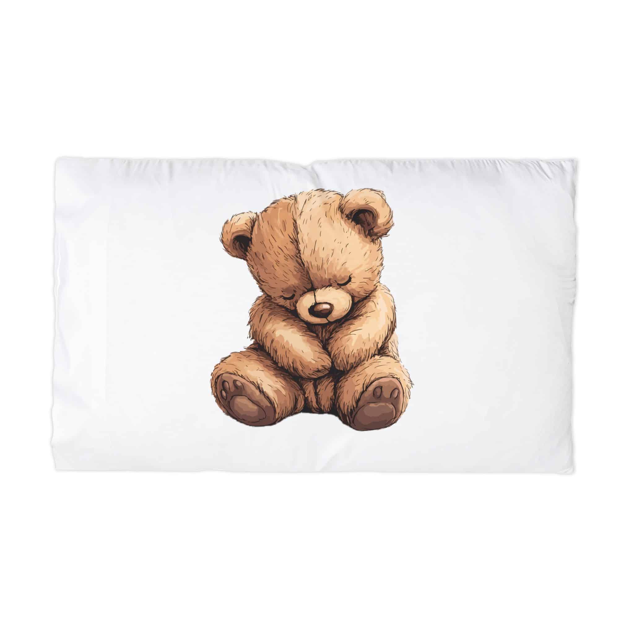 Adorable Shy Brown Teddy Bear Clip Art Illustration Microfiber Pillowcase