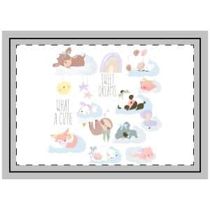 Cute Cartoon Set With Cute Animals Sleeping Clouds Throw Pillow