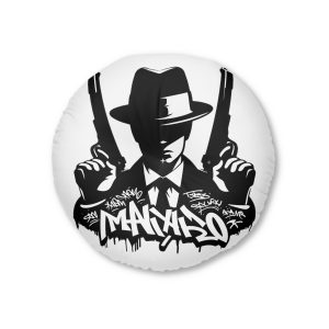Mafia Gangster Silhouette People Graffiti Tag Hip Hop Street Art Typography Illustration Tufted Floor Pillow Round